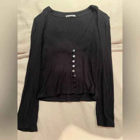 Reformation Black Ribbed Button-Up Blouse - Picture 5 of 5